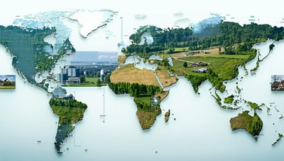 Illustratie van wereldwijde betaaloplossingen via technologie Illustratie van wereldwijde betaaloplossingen via technologie